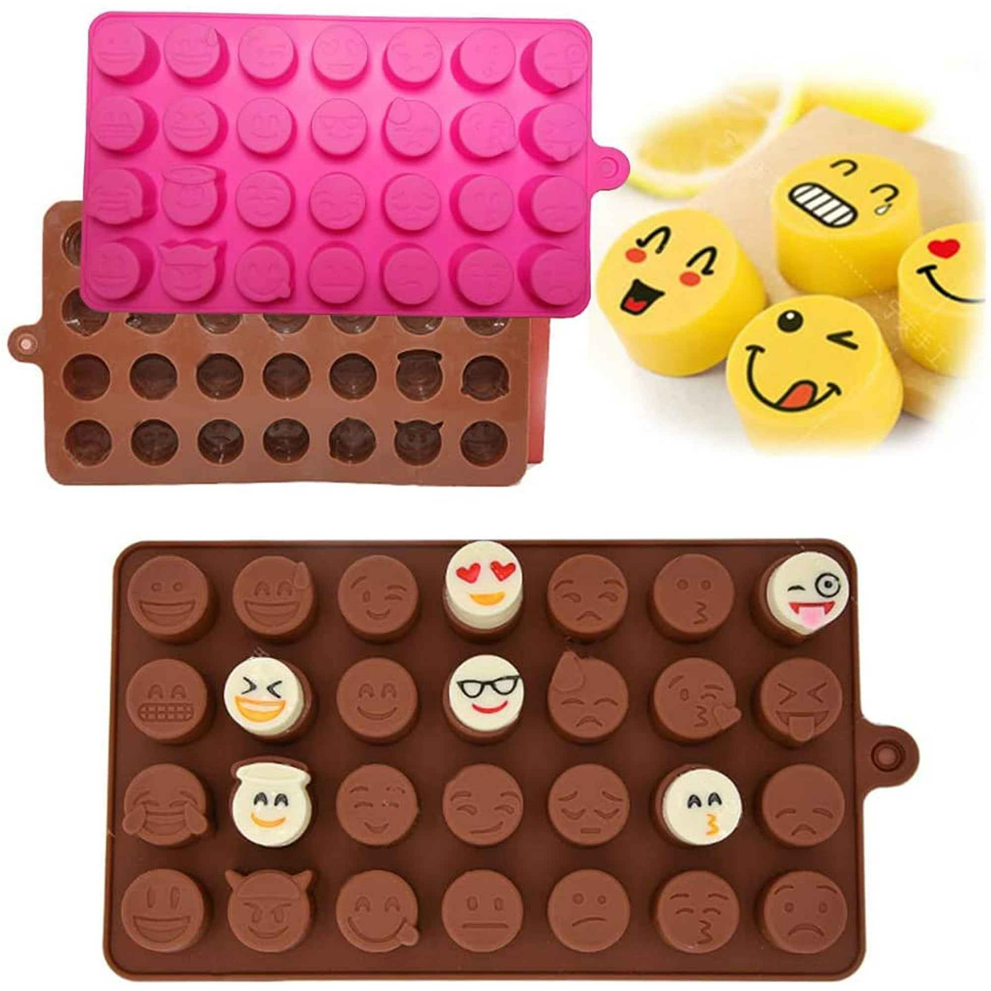 Cute Smiley Face Chocolate Candy Silicone Molds, Reusable Expression Ice  Cube Trays Silicone Mold for Baking-2 Packs