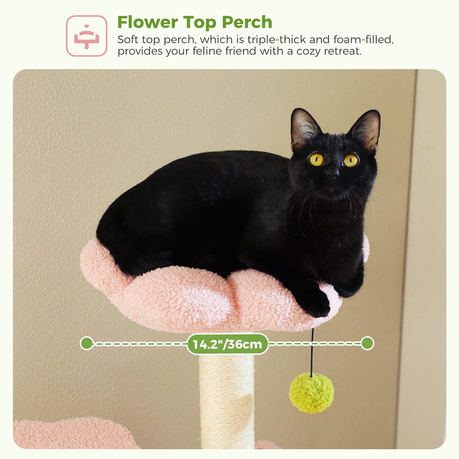 Kadyn 62" Modern Cat Tree Tower for Indoor Cats with Scratching Posts, Cozy Cat Condo and Top Perch, Dangling Ball for Small Medium, Pink
