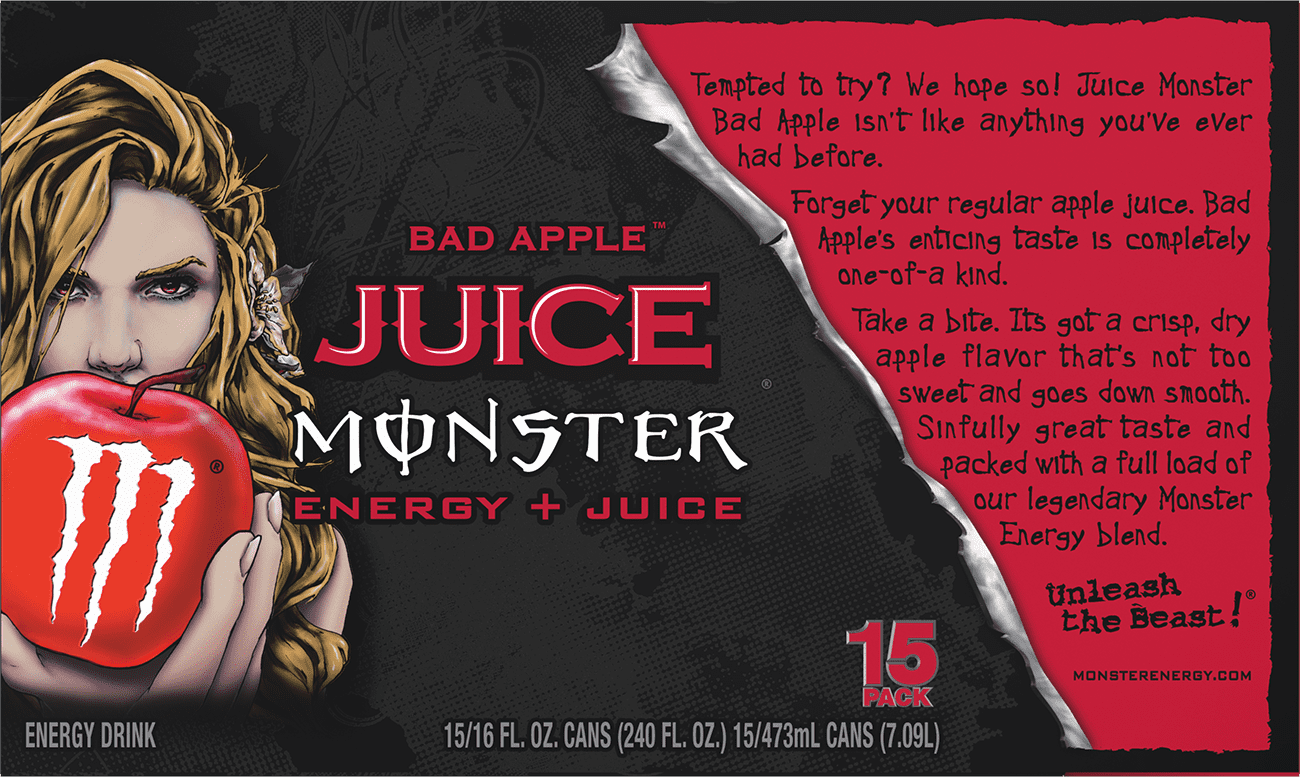 Monster Energy Juice, Bad Apple, Juice + Energy Drink, 15 Pack - 16 Fl Oz