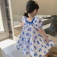 thumbnail image 3 of Girls Flower Floral Printed Dress Short Sleeve Summer Casual Swing Dresses, 3 of 5