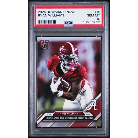 PSA 10 Ryan Williams 2024 Bowman University Now #19 Game Winner Rookie Card Alabama Crimson Tide