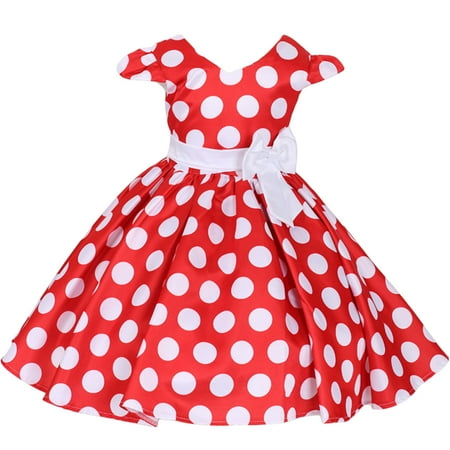 

IBTOM CASTLE Toddler Girls Kids Polka Dots Short Sleeve Summer Bow Party Tutu Dress Clothes 3-4 Years Red