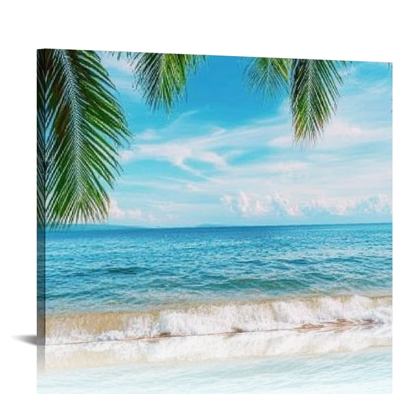 Sheronv Palm Trees Ocean Print Canvas Art for Living Room Bedroom Office Decor 20x16in