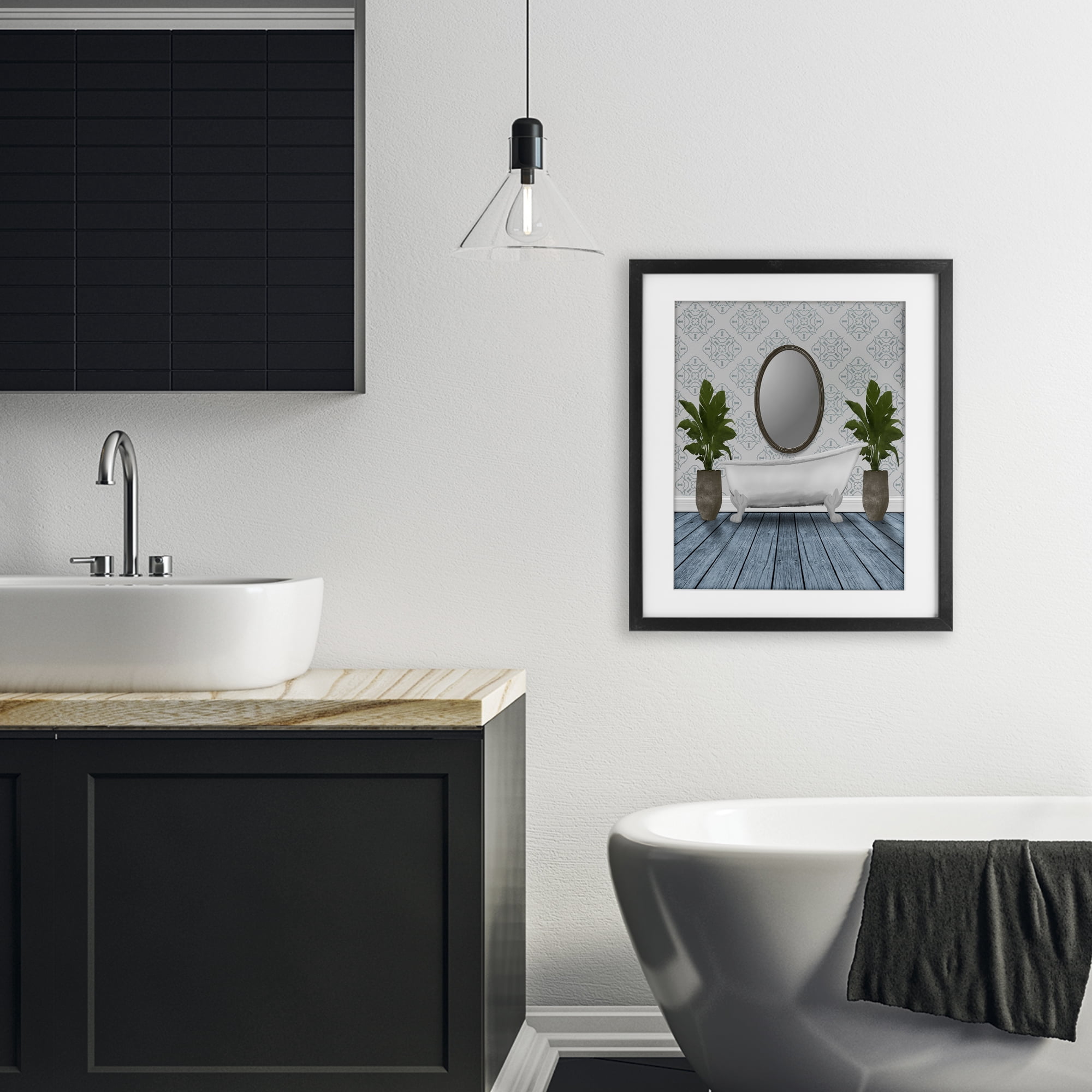 Stupell Industries Restful Wash Bathtub Black Framed Print Under Glass, design by Marcus Prime