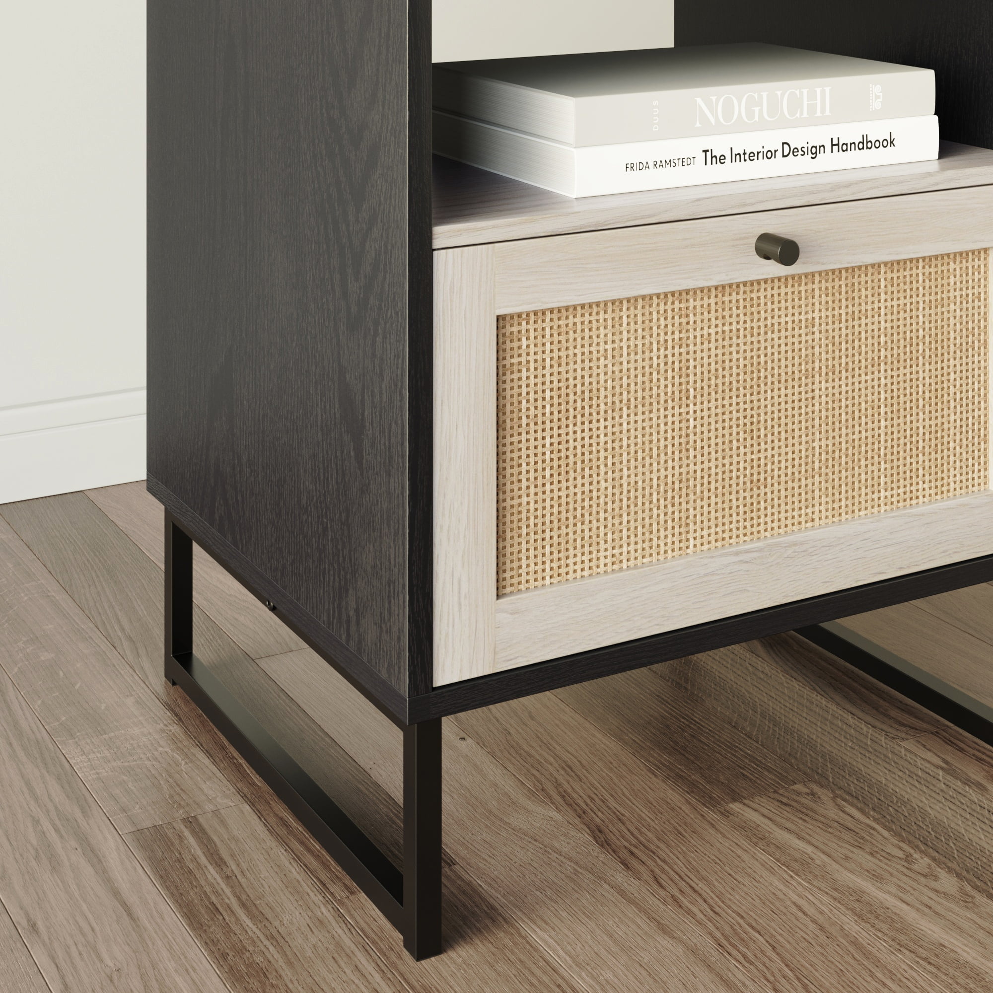 Nathan James Mina Accent Nightstand Table with Rattan Storage Door