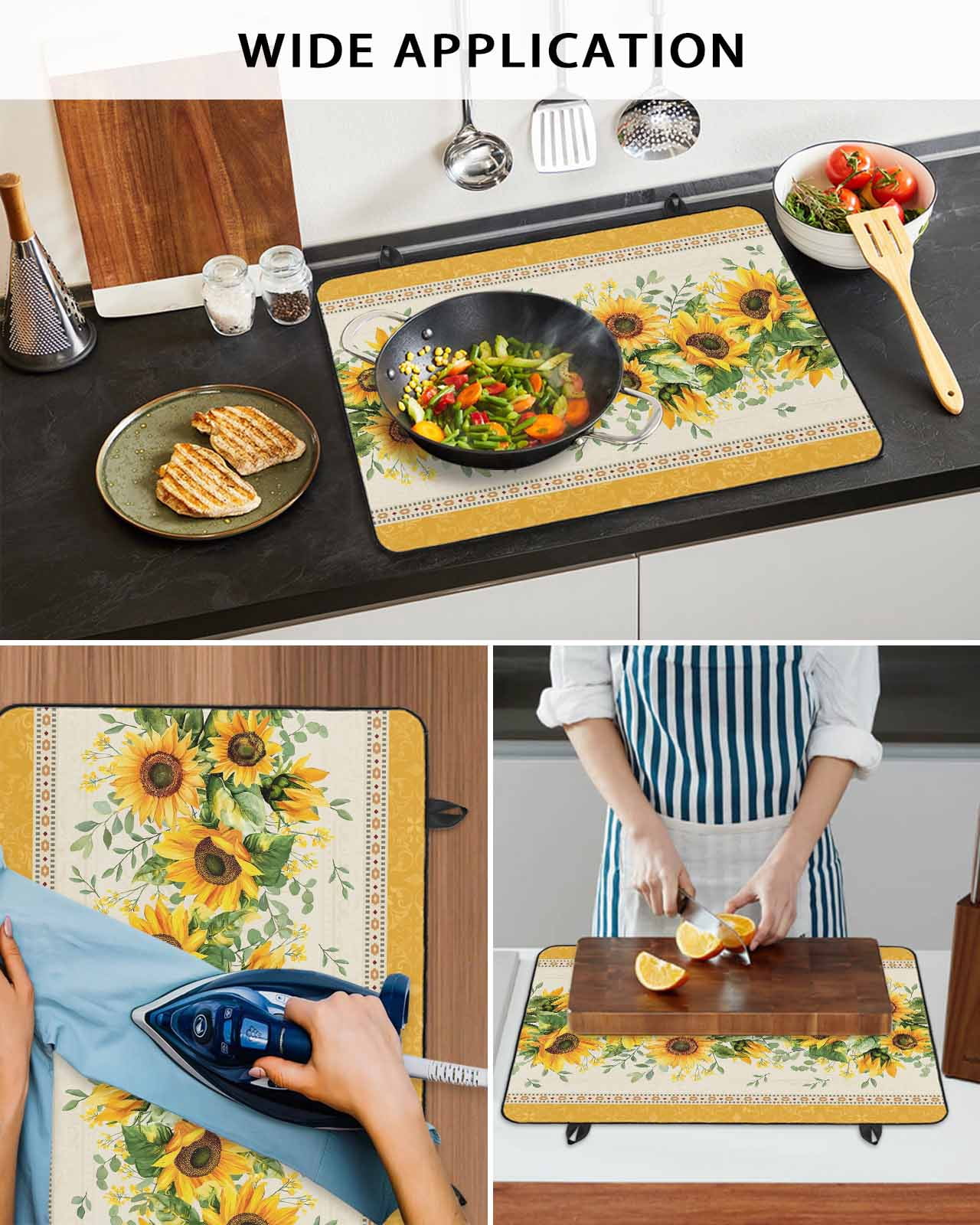nqOlkjepod Large Induction Cooktop Protector Mat 24"x21", Sunflower Yellow Stove Top Covers for Electric Stove, Retro Southwest Country Plant Leaf Floral Stove Burner Cover Mats Stove Cover