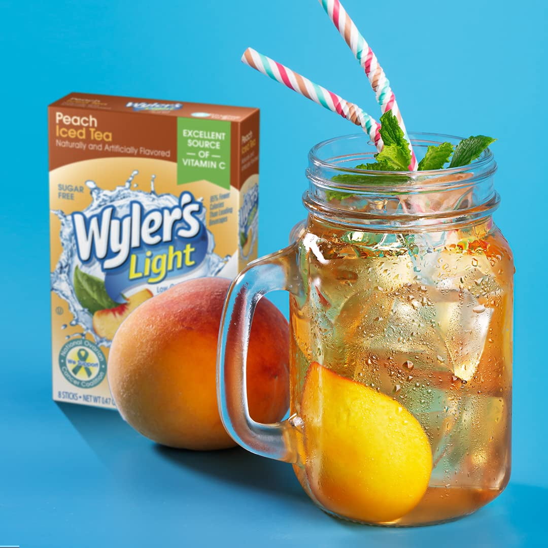 (3 pack) Wyler's Light Peach Iced Tea Powdered Drink Mix Singles to Go, Sugar-Free, 8 Count Packets