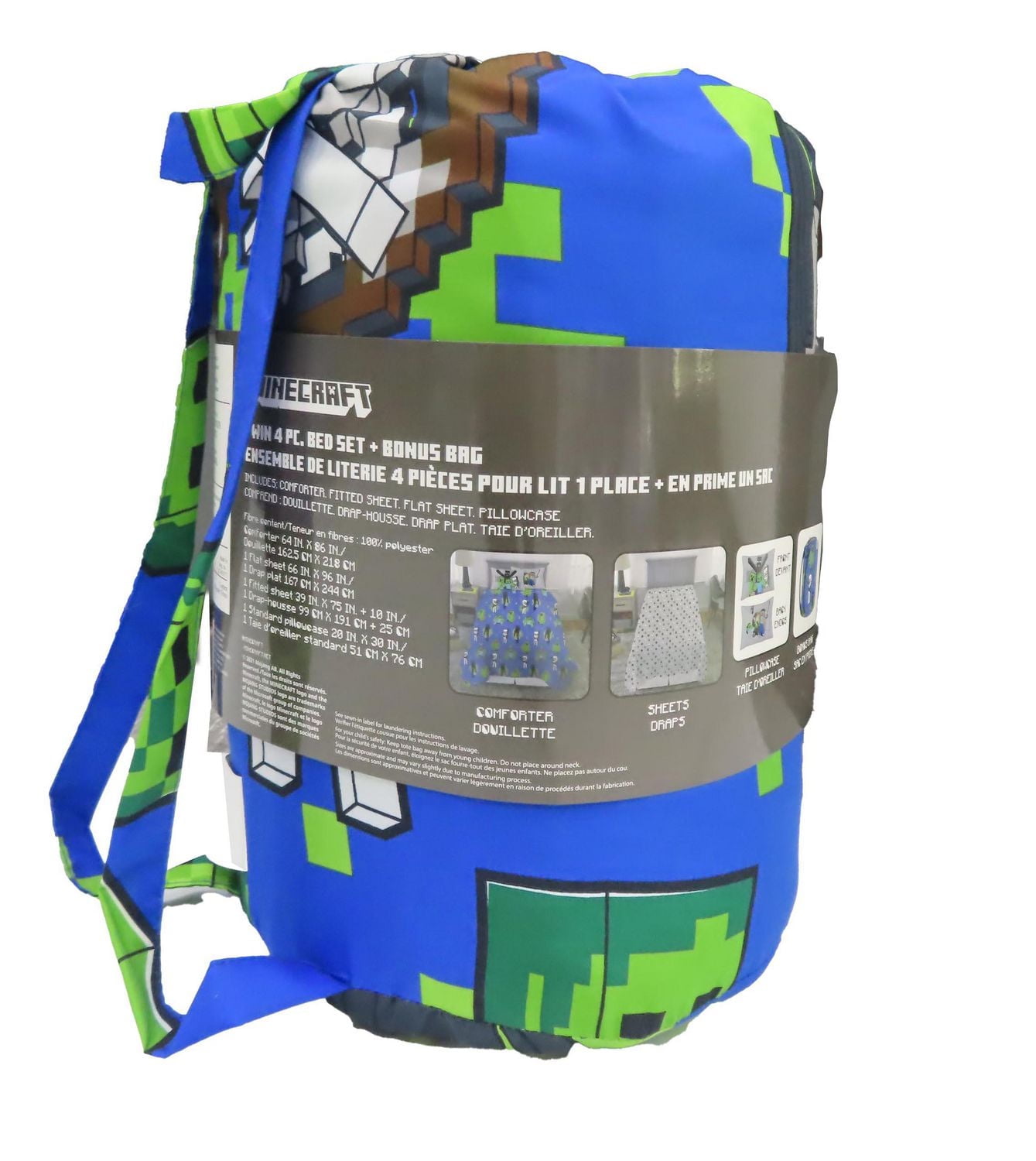 Minecraft Twin 4 Piece Bed Set + Bonus Bag