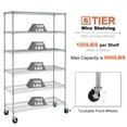 thumbnail image 3 of 6-Tier Metal Storage Shelves, 48" x 18" x 76" Wire Shelving Unit w/Wheels, 6000 LBS Heavy Duty Industrial Utility Steel Storage Rack for Garage Kitchen Storage, Chrome, 3 of 8