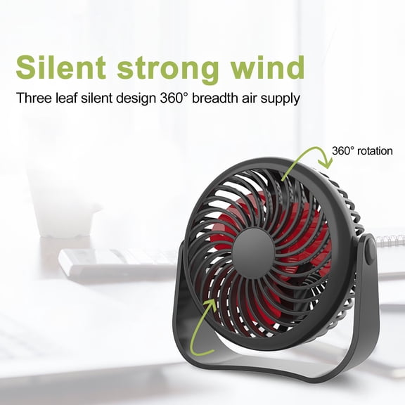 LYCAQL 5.3 inch Table Fan USB Powered Desk Fan 3 Strong Speeds & 360° Pivot Adjustable, Desktop Air Circulator Fan for Home Office Dorm RV Bedroom Travel Rechargeable Fans