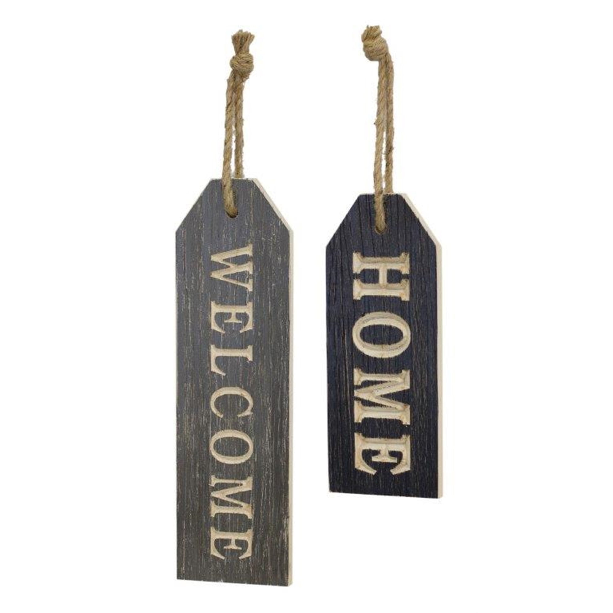 Welcome and Home Tag (Set of 2) 4.5"L x 11.25", 4.5"L x 15.25"H Wood