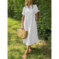 thumbnail image 6 of Women's Full Size Plus Size Striped Button Front Midi Dress with Pockets Not Lined 100% Polyester Comfortable Daily Wear, 6 of 14