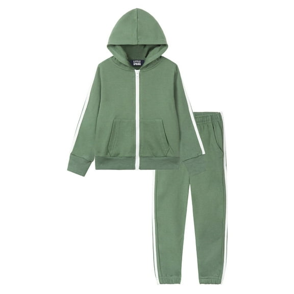 LittleSpring Toddler Girls Boys Sweatsuit Set 2 Piece Zipper Athletic Hoodies and Joggers Tracksuit Sets Green 4T