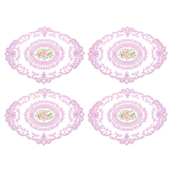 4Pack 12x16in Retro Lace Placemat Oval French Crochet Doilies Light Purple
