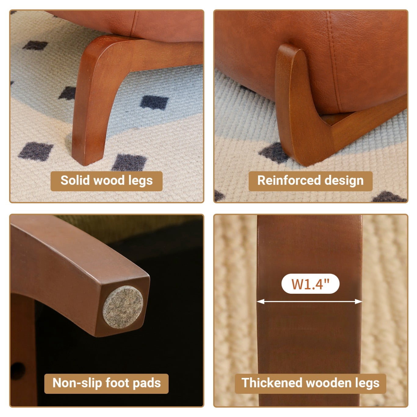 Cute Accent Chair with Solid Wood Legs, Upholstered Armless Reading Chair, Soft Velvet Lounge Chair for Living Room, Bedroom, Apartment, Balcony & Waiting Room, Brown