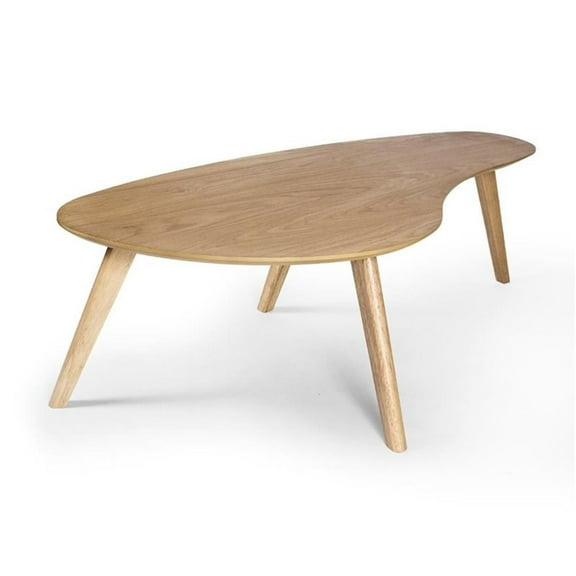 Pemberly Row Curved Top and Tapered Splayed Legs Coffee Table in Oak