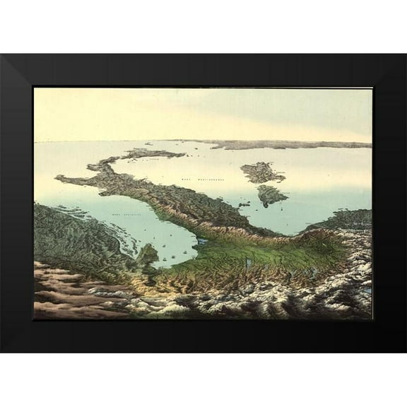 Vintage Maps 14x11 Black Modern Framed Museum Art Print Titled - Pictorial aerial map of the Italian Peninsula and Sicily 1800