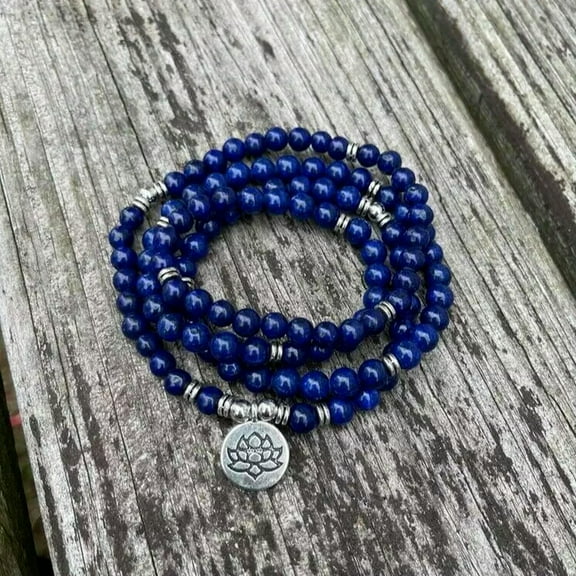 K-KED 108 Mala Beads Prayer Lapis Lazuli Necklace Multi Strands Healing Yoga Bracelet