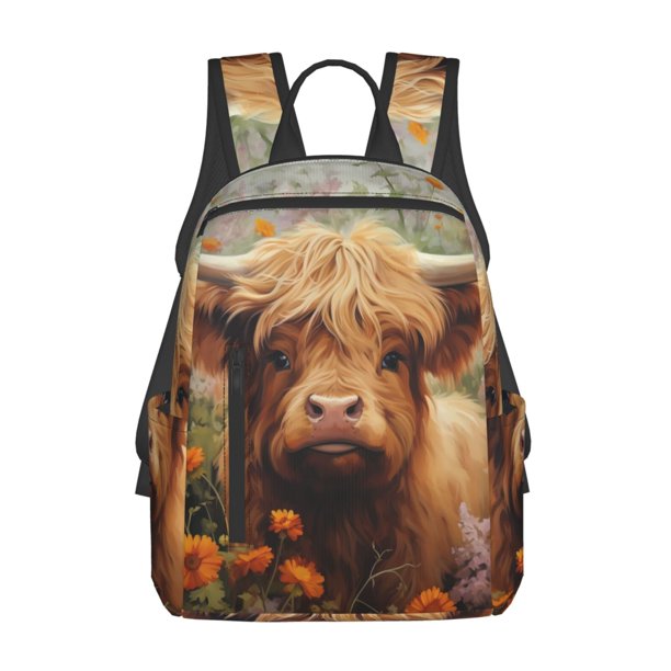 Balery Cute Floral Cow Mochila Ligera para Hombres y Mujeres – Resistente y Impermeable, Ideal para la Escuela, el Trabajo, los Viajes y el Uso Diario