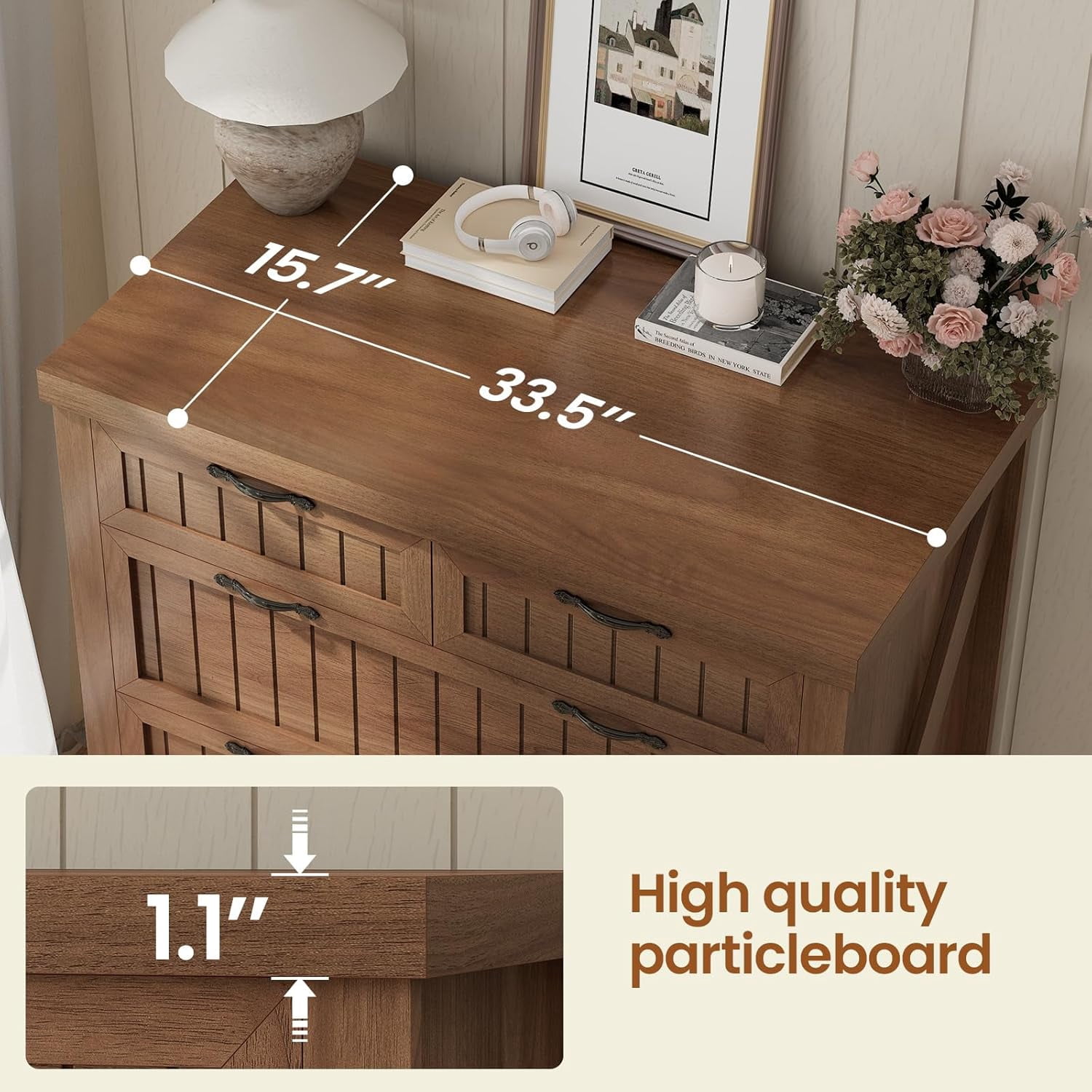 SEDETA File Cabinet with 5 Wood Drawers, Farmhouse Filing Cabinet for Home Office, Wood Office File Cabinets for Letter/Legal/A4 Size, Lateral File Cabinets with Printer Stand, Brown