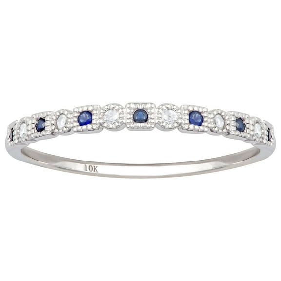 10k White Gold Vintage Style Sapphire and Diamond Petite Stackable Band