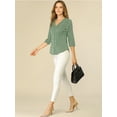 thumbnail image 3 of DARING DIVA Women's V Neck Polka Dots 3/4 Sleeve Casual Button Blouse M Olive Green, 3 of 6