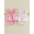 thumbnail image 3 of BemeyourBBs Newborn Baby Girls Summer Clothes Infant Baby Girls Smocked Outfits Cute Bow Print Flying Short Sleeve Babydoll Tunic Shirt Tops and Bubble Bloomer Shorts Set, 3 of 9