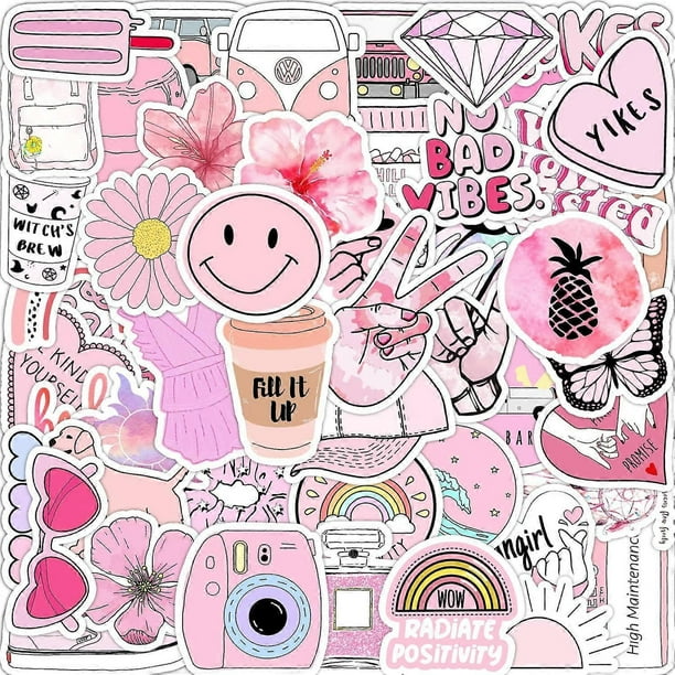 Water Bottles Stickers, Cool Sticker Packs for Laptop Tablet Phone Skateboard Travel Case, Waterproof Stickers for Adults Teens Kids (Pink Stickers)