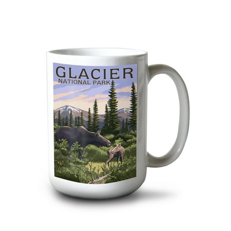 

15 fl oz Ceramic Mug Glacier National Park Montana Moose and Calf Dishwasher & Microwave Safe