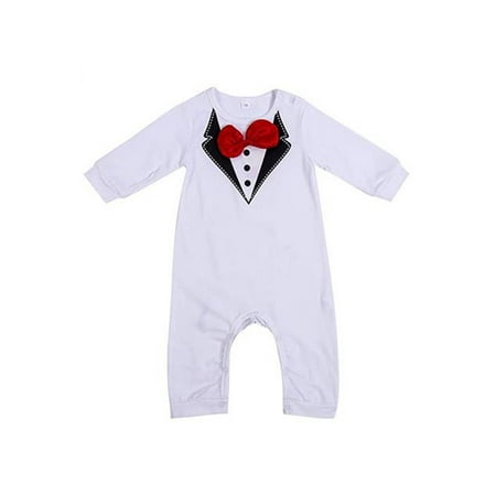 

Baby Boys Gentleman Style Front Bow Long Sleeve Button Closure Romper