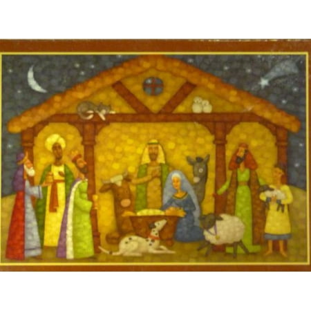 Trimmery Stained Glass Replica Jesus in the Manger Christian Christmas Cards