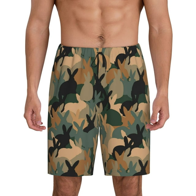 Kdxio Camouflage Rabbit Print Mens Shorts, Breathable Lounge Sleepwear Set with Elastic Waistband and Pockets-X-Large