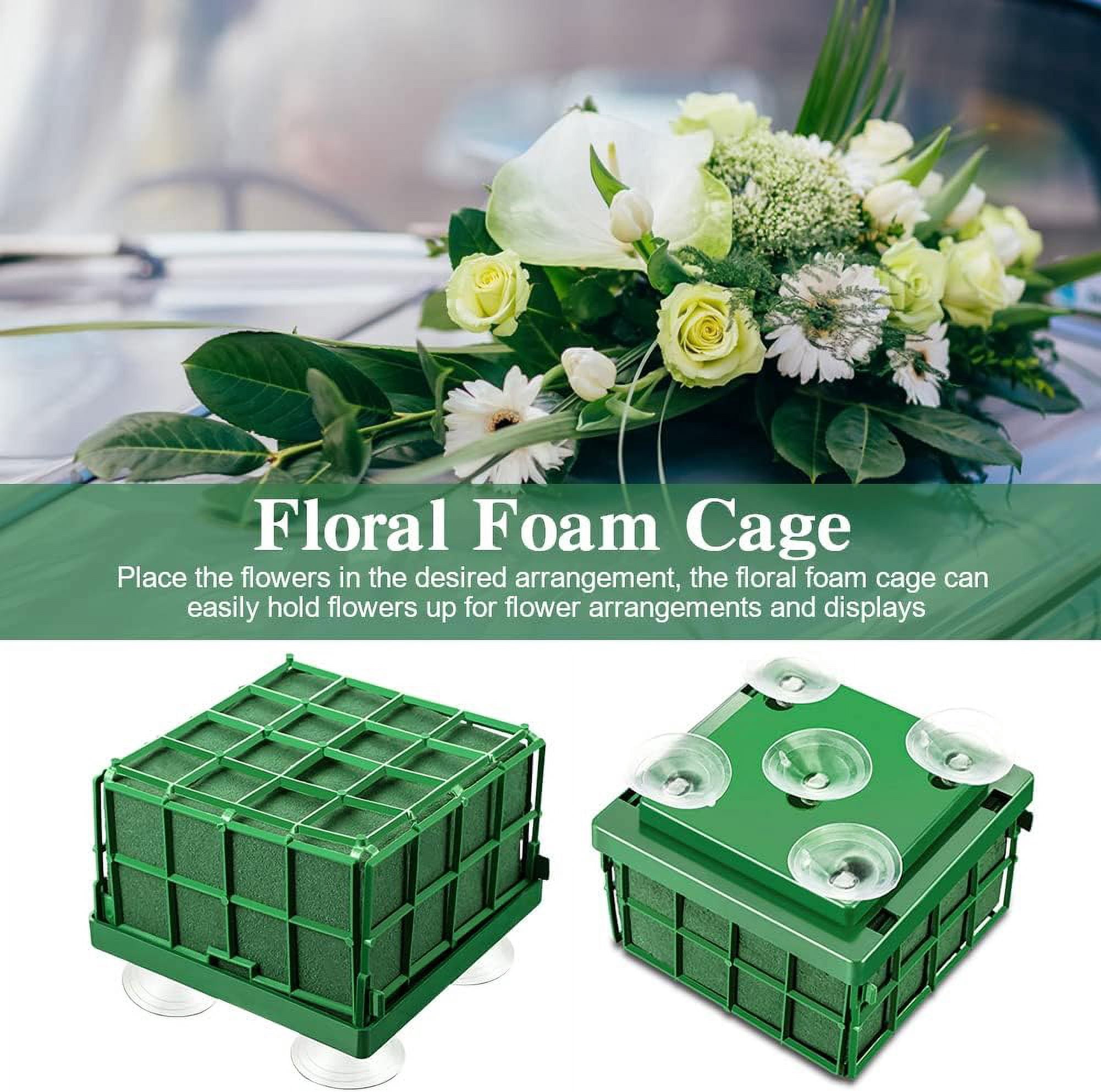 ABPETE 2 Floral Foam Cage with Suction Cups for Flower Arrangements, Square Floral Foam Cage Flower Holder for Fresh Flower Arrangement and Wedding Car Decorations(Green)