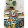 thumbnail image 3 of Boho Colorful Floral Suqare Tablecloth - 54 x 54 Inch, Spring Flower Botanical Sunflowers Plant Waterproof & StainResistant Tablecloth, Washable Oil-proof Table Cover for Dining/Party/Wedding/Buffet, 3 of 9