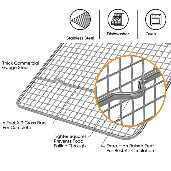 2X Cooling Rack and Baking Rack, Fits Quarter Sheet Pan, Stainless Steel, Wire Baking Cookie Bacon Racks for Oven
