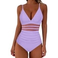 thumbnail image 4 of Roncen Women's Tummy Control Swimsuits Mesh Sexy One Piece Bathing Suits Slimming V Neck Swimwear, 4 of 9