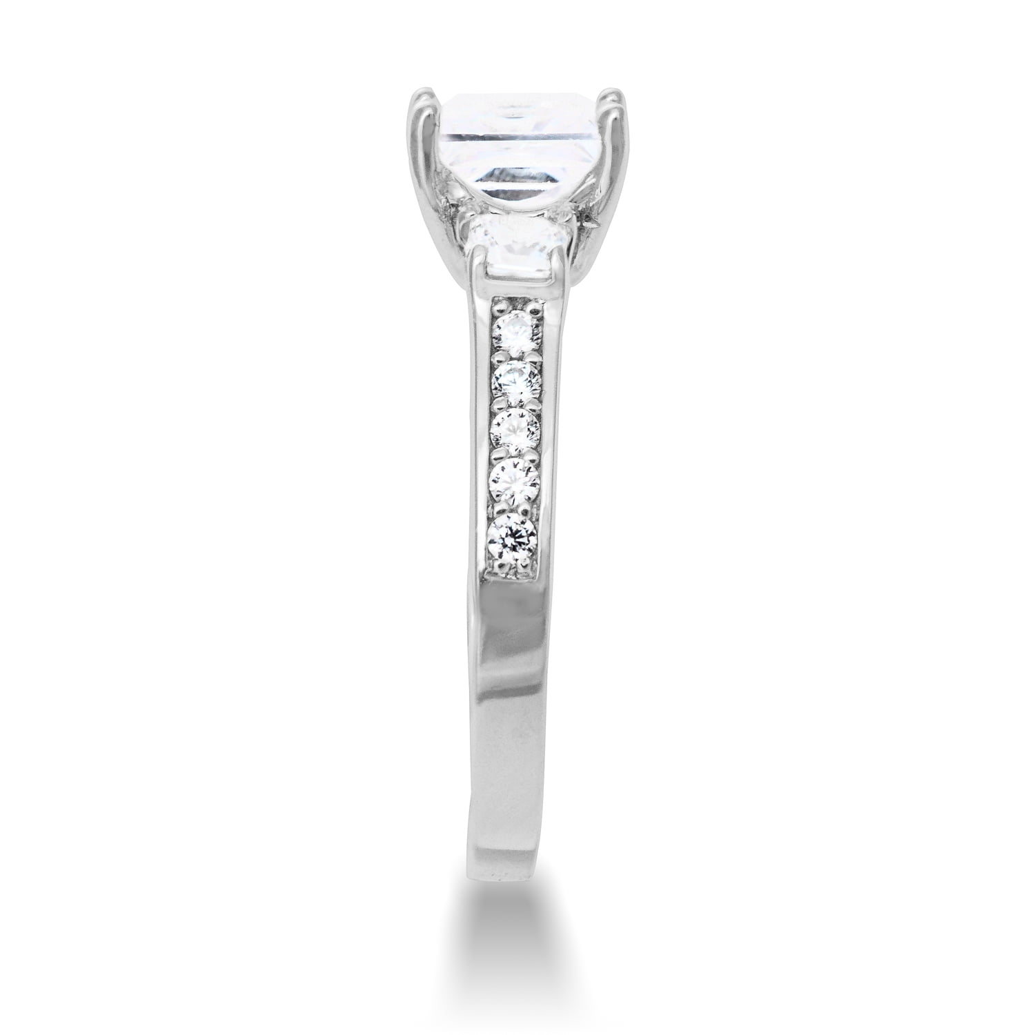 Ioka - 14K Solid White Gold 1.5 Ct. Princess Cut 3 Stone CZ Engagement Ring With Stones in Band - Size 7