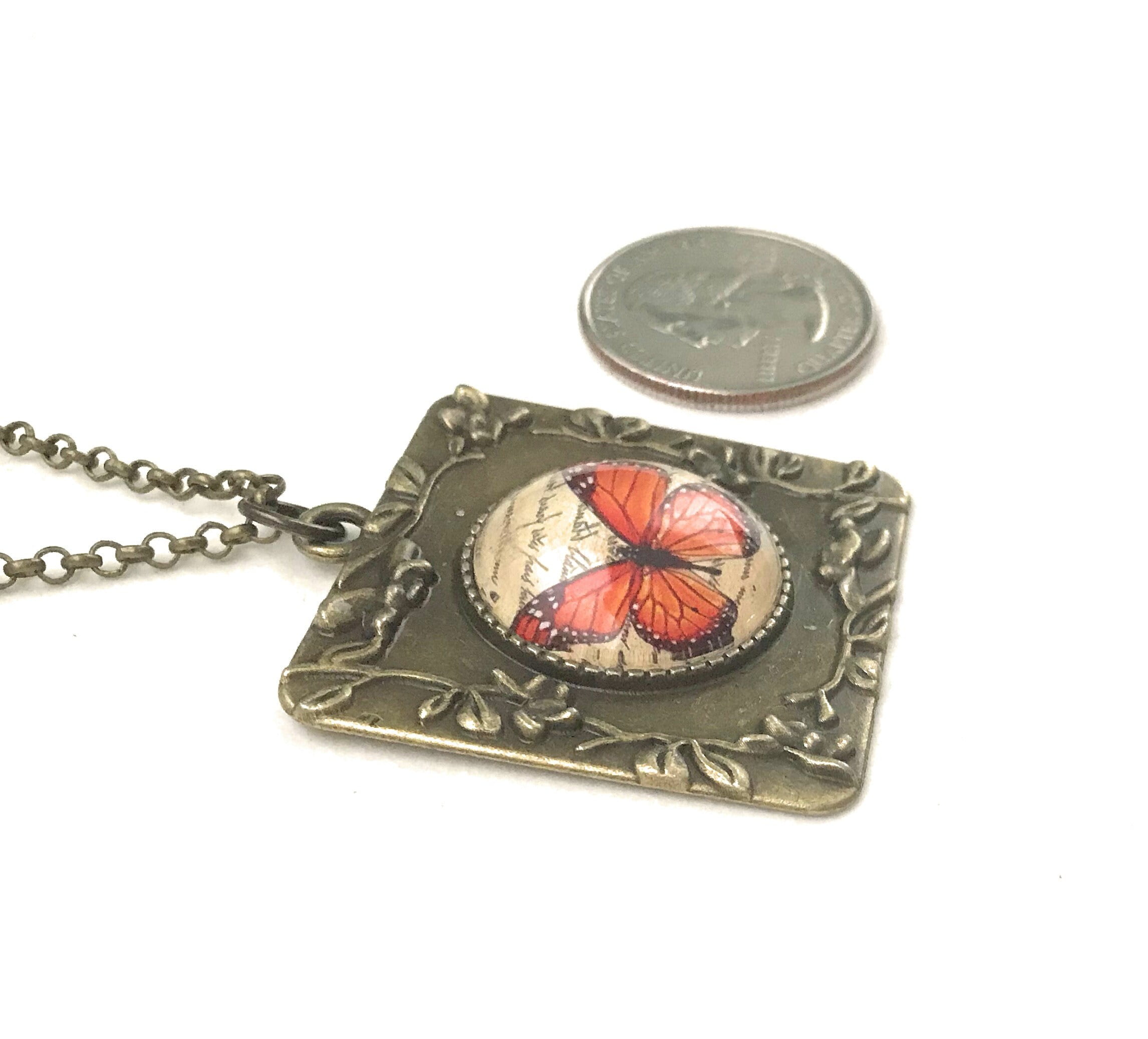 Monarch Butterfly Necklace, Monarch Pendant, Gift for Women, Unique Necklace, Under 25 Dollars