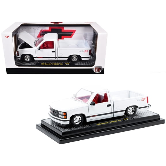 1993 Chevrolet C1500 SS 454 Pickup Truck White with Red Interior Limited Edition 1/24 Diecast Model Car by M2 Machines