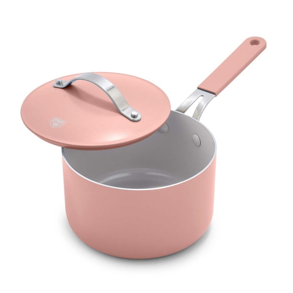 GreenLife Dream 2 Quart Ceramic Nonstick Sauce Pan with Lid, Dusty Rose