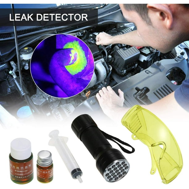 Détecteur de fuite de climatiseur automatique, lampe de poche de test de  fuite AC de voiture 21 LED, kit d'outils de détection de fuite de  réfrigérant de lampe de poche UV, colorant
