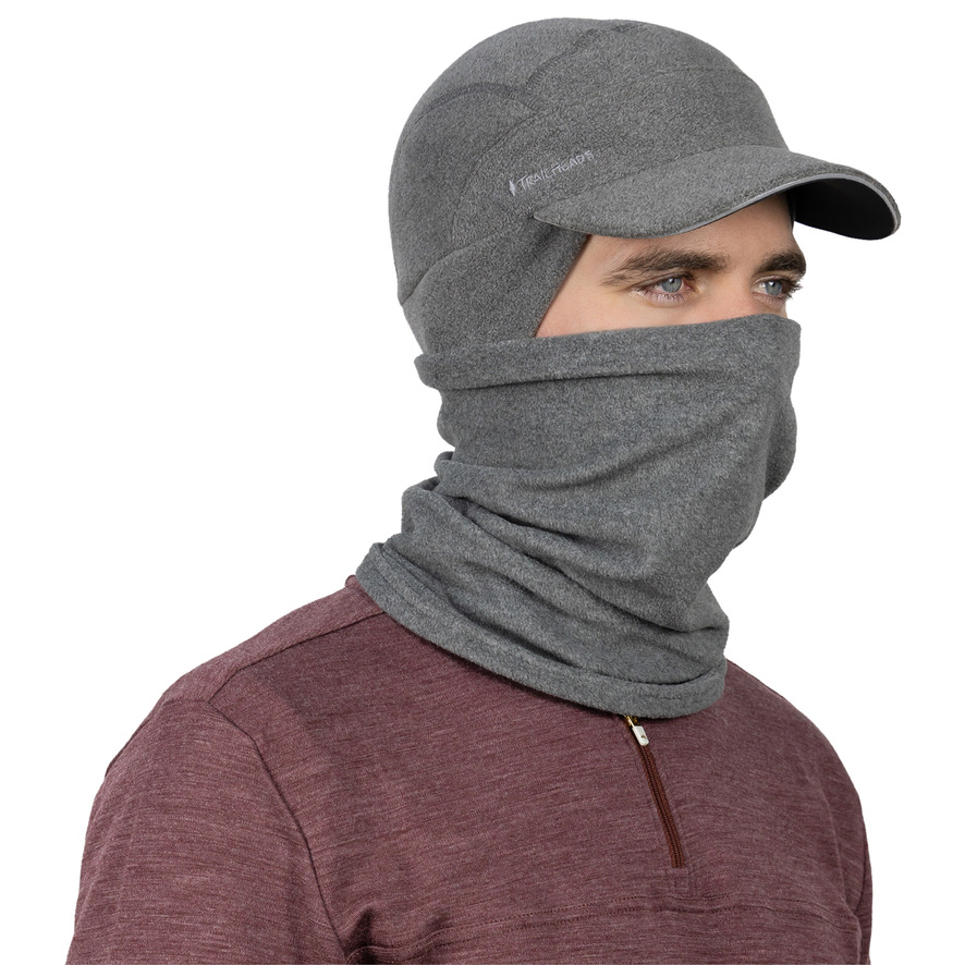 TrailHeads Men's Fleece Ball Cap with Drop Down Ear Warmer | The Trailblazer Adventure Hat - Heather Grey - Gift Set