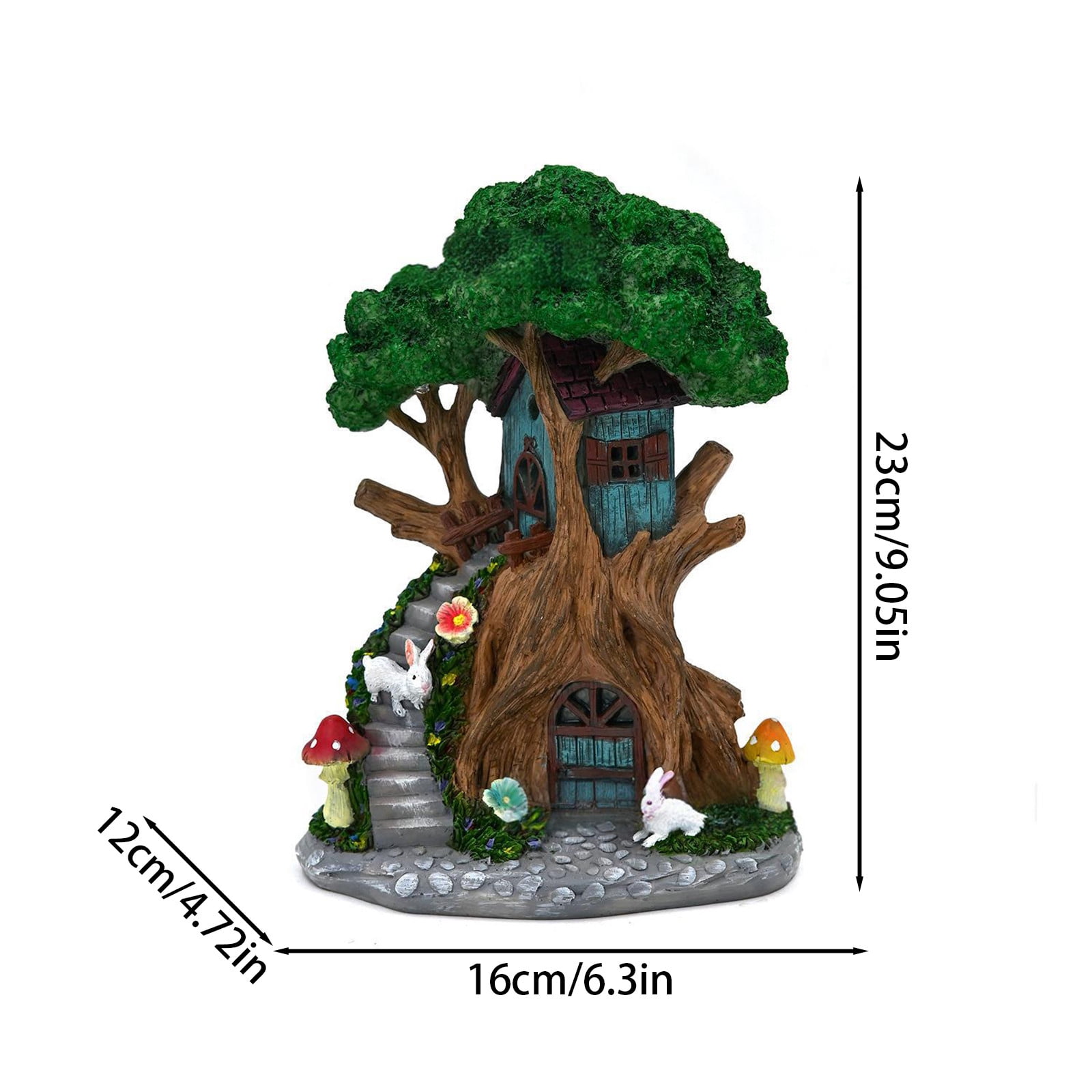 Ke1Clo Solar Tree House Garden Statue, Whimsical LED Outdoor Decor Garden Ornament, Resin Yard Art Sculpture for Patio Lawn Landscaping