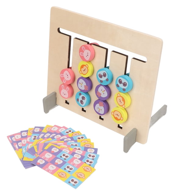 Wooden Block Logic Toy, Intelligence Development Wooden Block Toy Four Color Animal 18 Cards For Baby