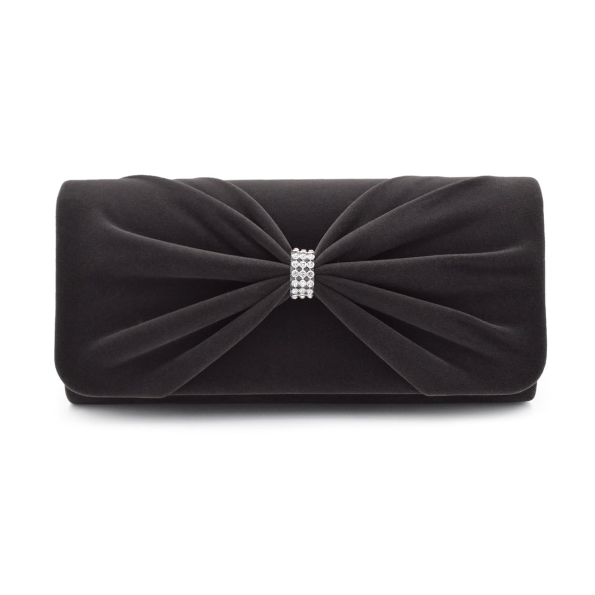 Elegant Rhinestone Bow Front Velvet Clutch Evening Bag Handbag