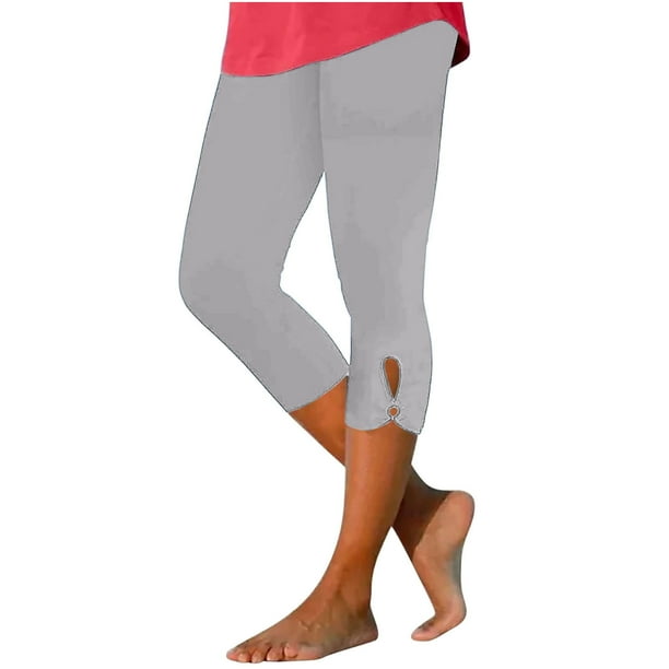 HOMBOM Capris Workout Bottoms Women Gray Cropped Activewear High Elastic Waist Yoga Gym Slim Leg Y2k Pants For Females L