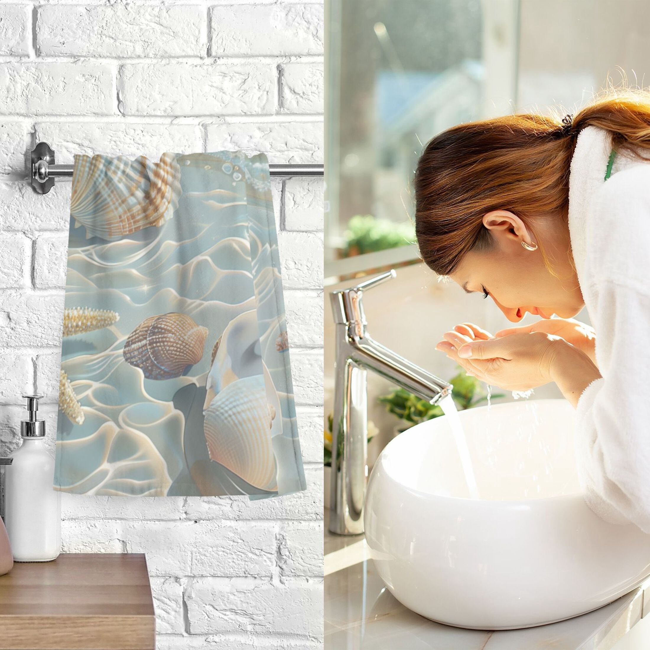 Seashells Sea Stars Beach Hand Towel Set 2 Pcs Cotton Absorbent Soft Face Towels 400 GMS Bath Towels for Bathroom Kitchen Shower Hotel Decor 16"x28"