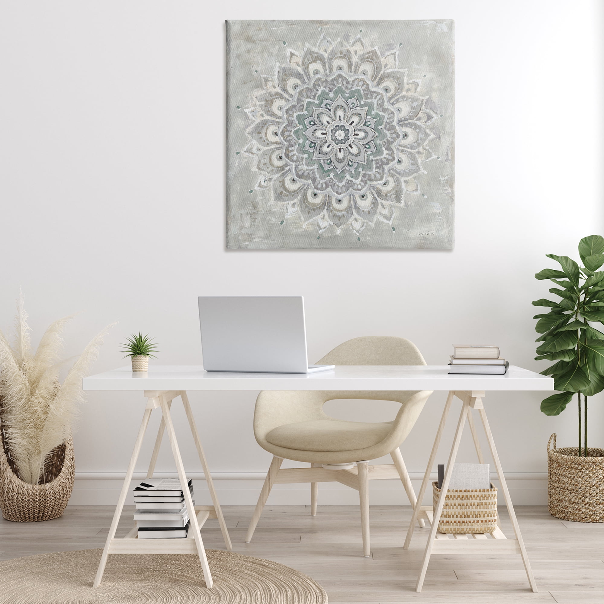 Stupell Industries Gentle Mandala Flower Abstract Painting Gallery Wrapped Canvas Art Print Wall Art, 36 x 36