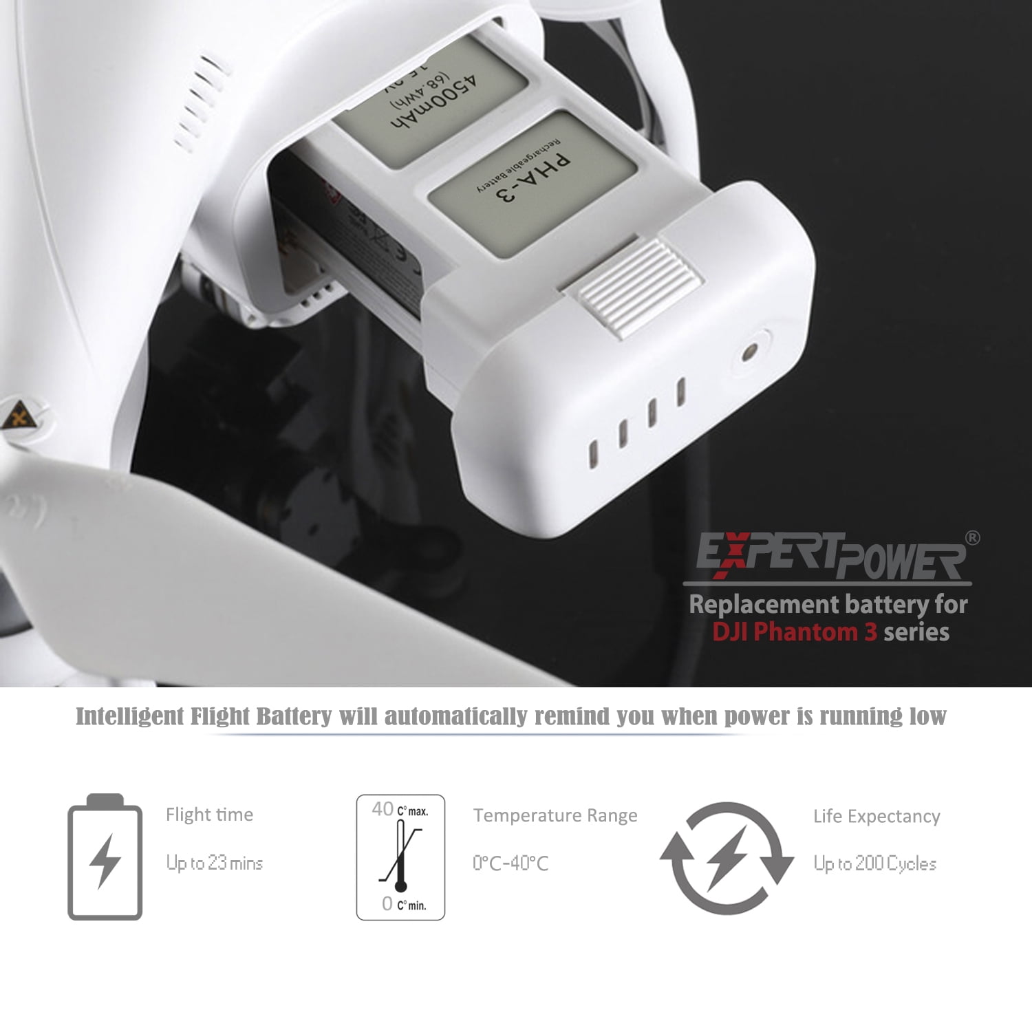 New ExpertPower 15.2 V 4500mAh Replacement battery for DJI Phantom 3 Drones,  Phantom 3 SE, Phantom 3 Professional, Phantom 3 Advanced, Phantom 3 Standard, Phantom 3 4K Drones  -2 Pcs