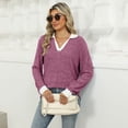 thumbnail image 3 of SWSMCLT Women's Long Sleeve Pullover Sweater Soft Pullover Loose Spring Spandex Top Warm Fashion Casual V Neck Cozy Work Amaranth Medium, 3 of 5